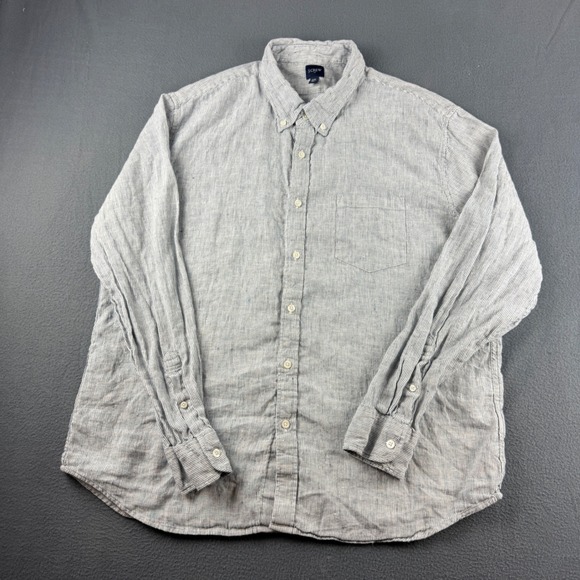 J.Crew Other - J Crew Shirt Men's 2XL Blue White Striped Linen Cotton Long Sleeve Button Down